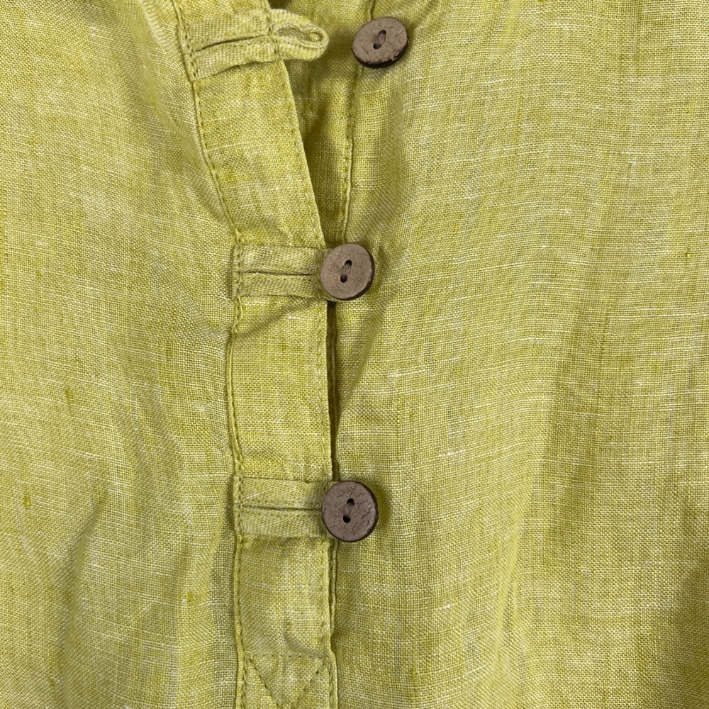 Sigrid Olsen Womens 100% Linen Tunic Top Chartreuse Yellow Button Tab Sleeve S - Picture 8 of 10